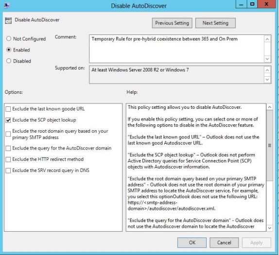 Disable Autodisover GPO